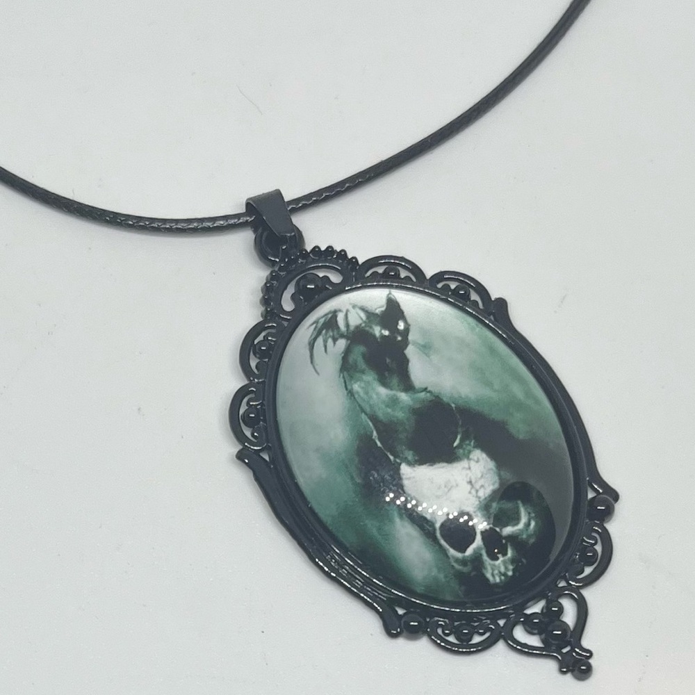 Black Cat & Skull Gothic Pendant